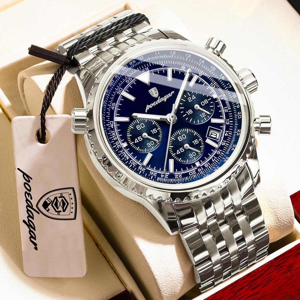 POEDAGAR Casual Man Clock Chronograph Date Waterproof Luminous Quartz Watches Stainless Steel Fashion Wristwatch Reloj