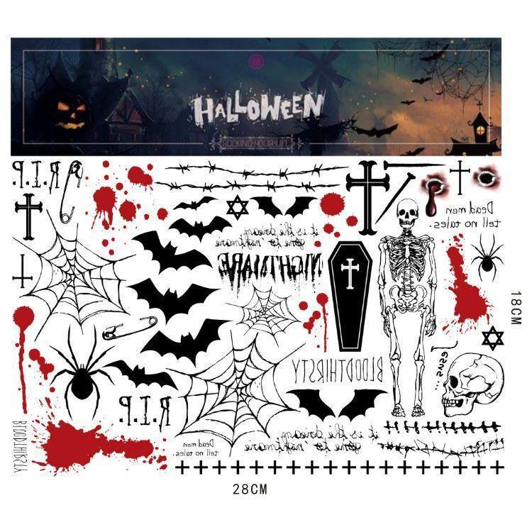 Autocolante de tatuaj cu desene animate de Halloween rezistente la apă pentru copii – modele drăguțe de dovleac, fantomă și craniu