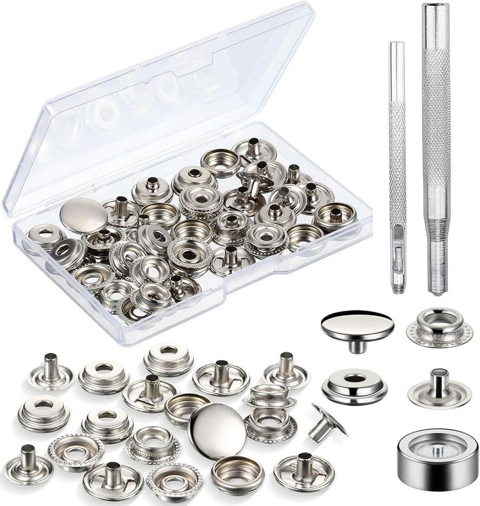 15mm Stainless Steel Rustproof Snap Fasteners - 50 Sets for Outdoor Tent Fixing with Large White Buckle, Fast Shipping