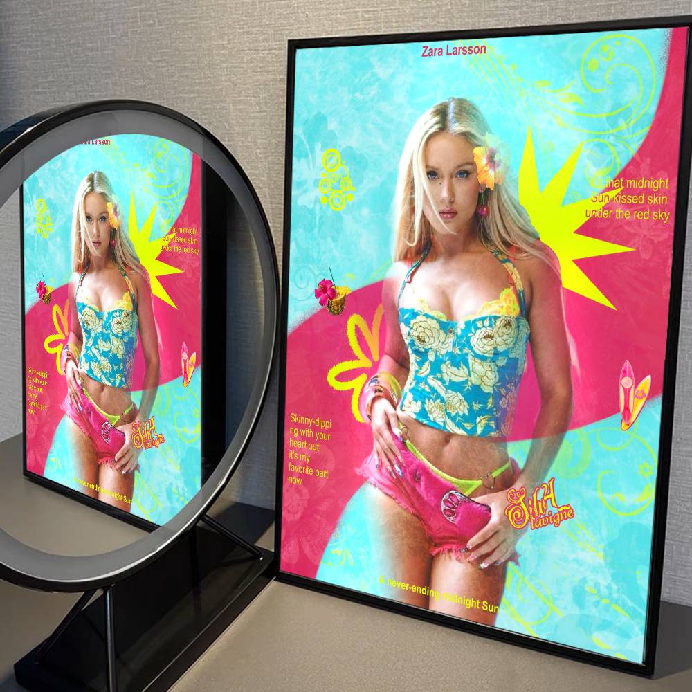 Sängerin Zara Larsson Mitternachtssonne Anime Selbstklebendes Kunstposter Ausgefallener Wandaufkleber für Wohnzimmer Bar Dekoration Dekorativ