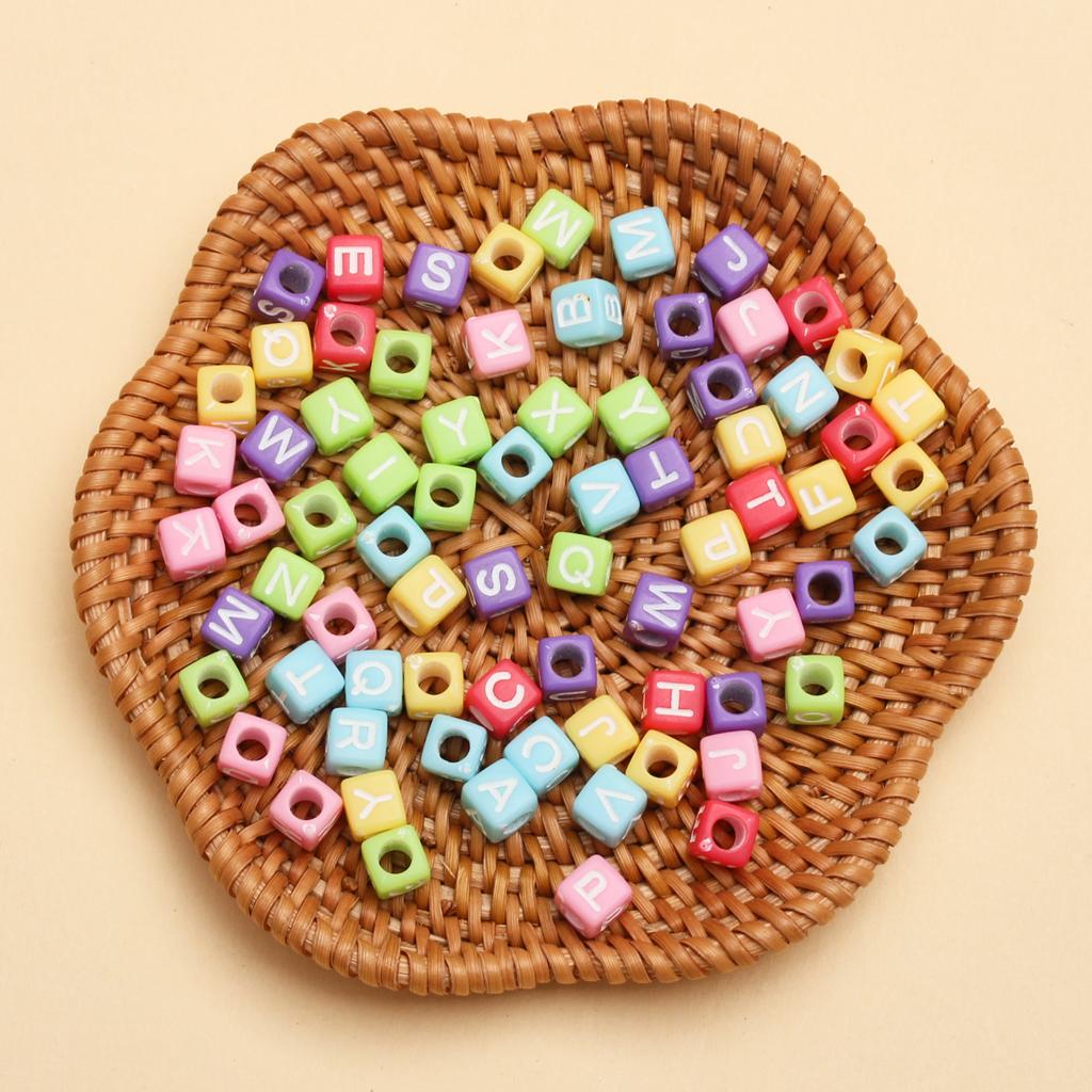 80pcs 6mm Square Acrylic Cube Letter Loose Bead for Jewelry Making DIY Bracelet Handmade Materials Charms Accessories