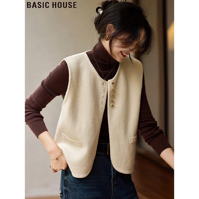 Basic House Women s Short Round Neck Knitted Vest One Size