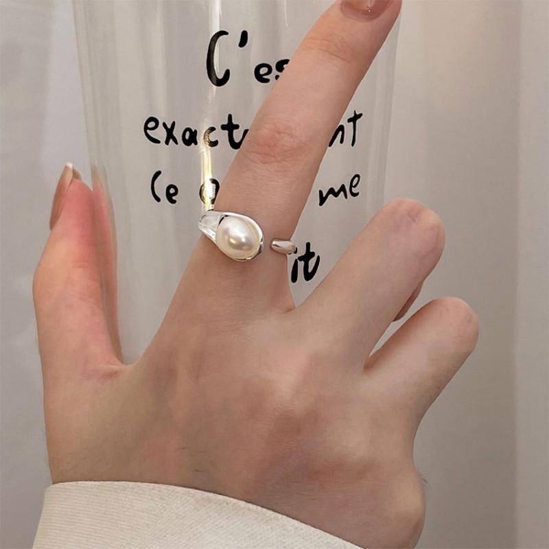 

925 Sterling Silver Light Luxury Chic Pearl Open Ring for Women Korean Temperament Wedding Party Jewelry Accessories Silver