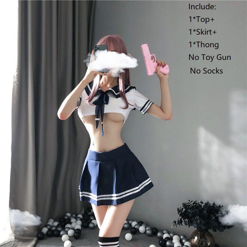 Women's Sexy Cosplay Lingerie Student Uniform Set With Velcro Design Miniskirt Outfit