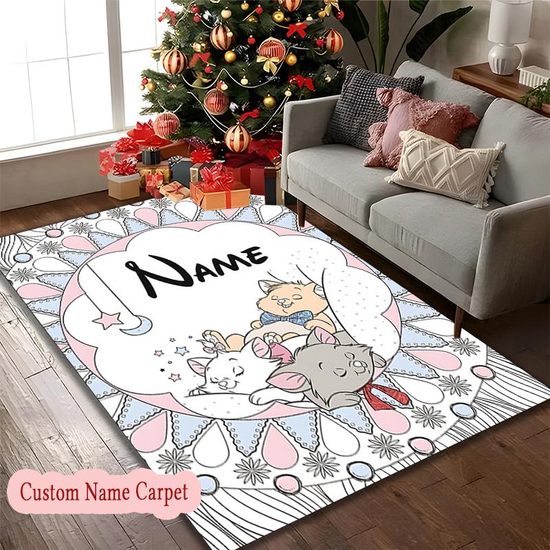 [Custom Name Rug] Marie Cat Wonderland Carpet for Room Floor Mat, Cozy Office Hotel Chair Print Area Rug