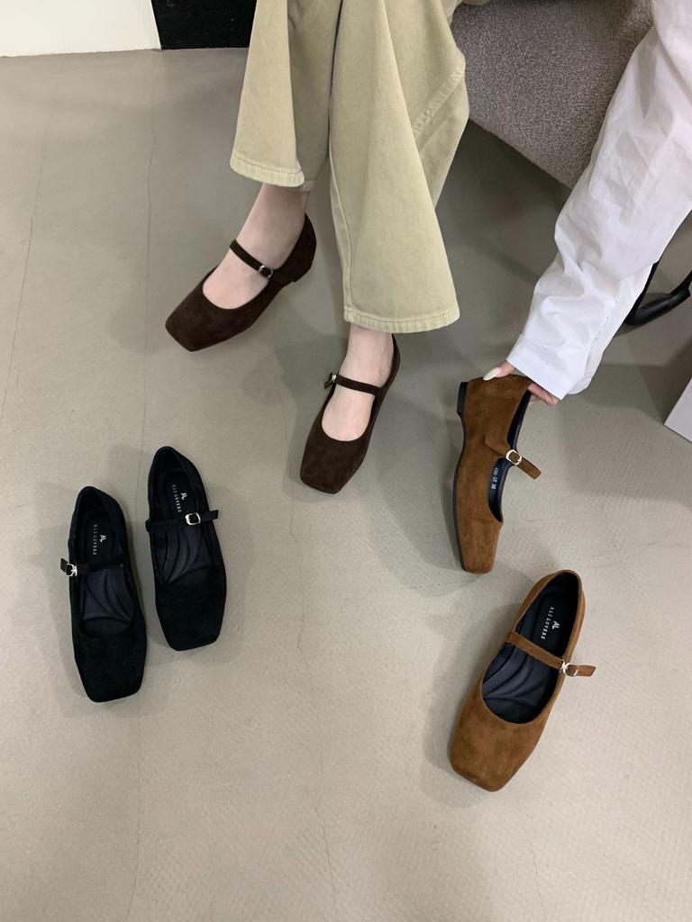 French Retro Mary Jane Shoes Women's Autumn Models with Flat Bottom Square Head Single Shoes Inner Height Increase with Skirt Women's Shoes