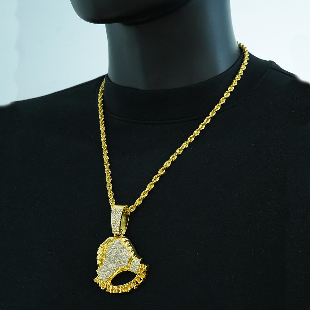 Hot Selling Hand In Hand Brothers 4 Life Full Diamond Alloy Pendant Fashion Cuban Chain Necklace Accessories