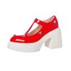 10CM red super high heel waterproof table single shoes college style fashionable versatile round head thick sole thick heel T-strap women's shoes