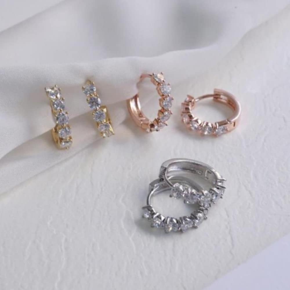 Women's Rose Gold One-Touch Ring with Silver Earrings (10605152)