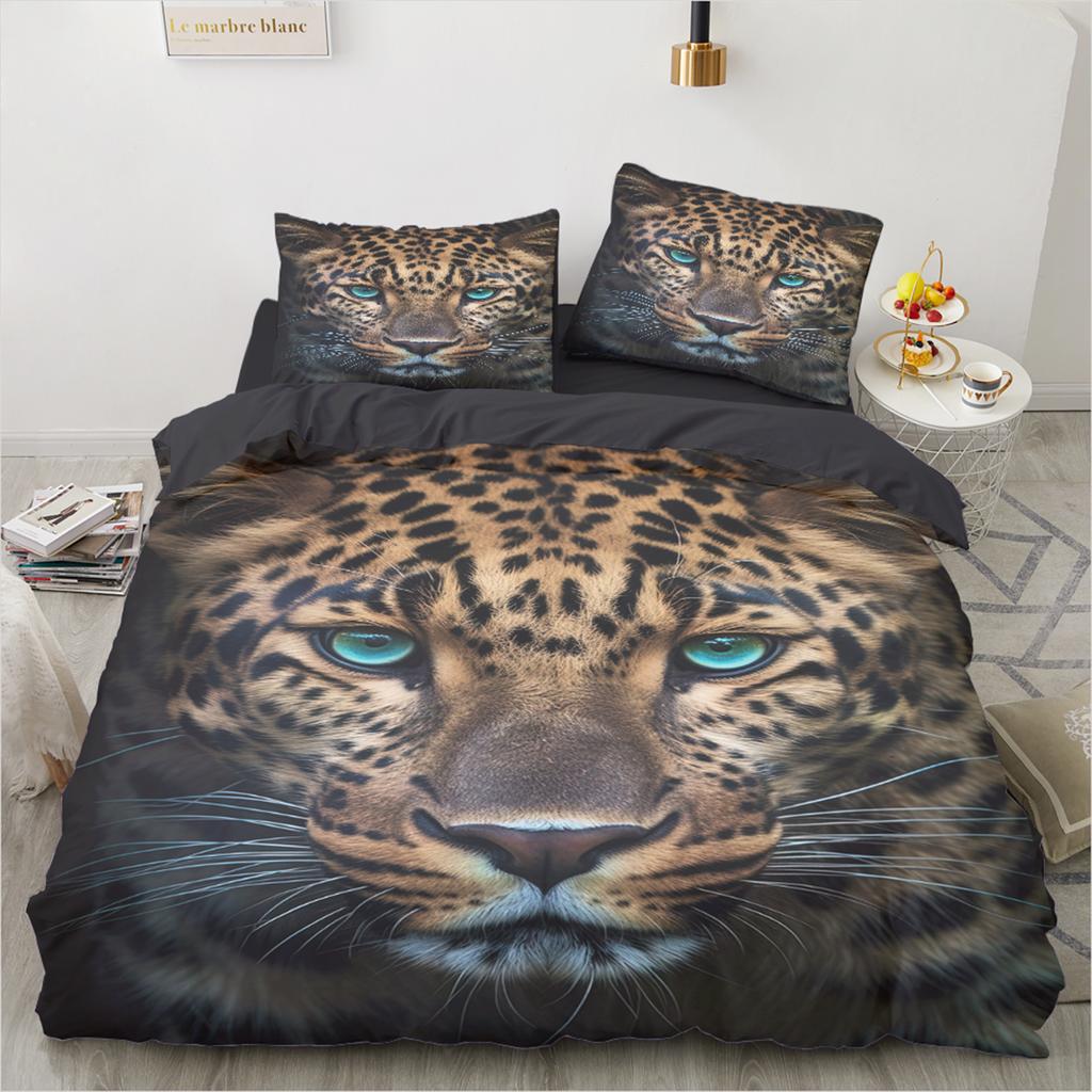 Animal Print Duvet Cover Set Leopard 3D Bed Linen Twin/Queen/140x200,Ultra-Soft Polyester Bedding, Machine Washable Home Decor