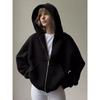 Womens Solid Color Long Sleeve Zip Up Hooded Sweatshirt Loose Fit Casual Streetwear