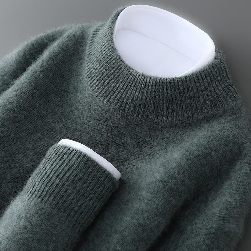 Men s 100% Wool Pullover Half-High Neck Sweater - New Autumn/Winter Loose Knit Base Layer M