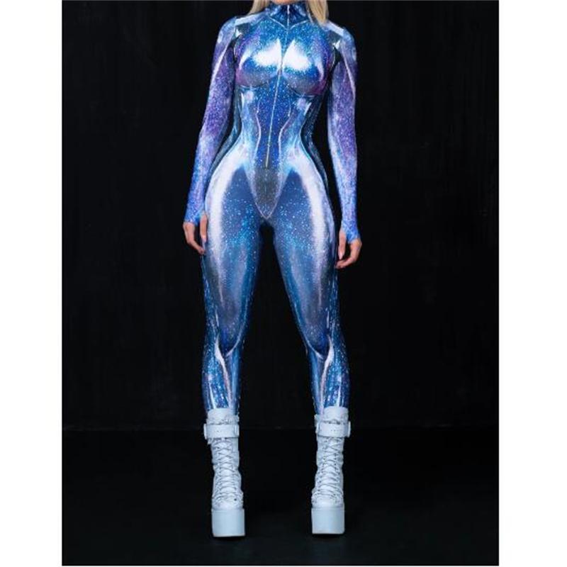 Frauen Zentai Bodysuit Steampunk Rüstung Gedruckt Langarm Overall Halloween Karneval Party Cosplay Roboter Kostüme Morphsuit