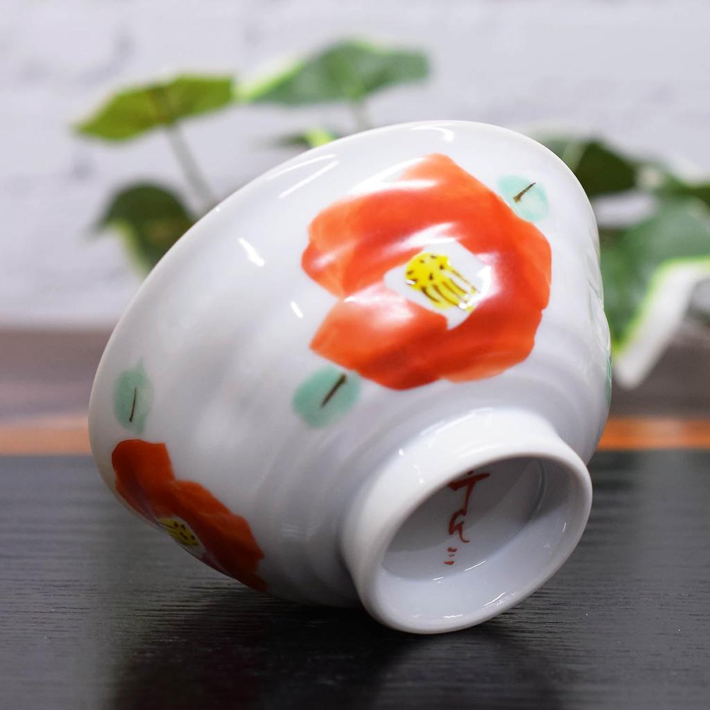 Waza no Kura Stylové čajové misky, stolní nádobí Kutani Ware, rýžová miska s kamélií, keramická čajová miska, japonské stolní nádobí vyrobené v Japonsku