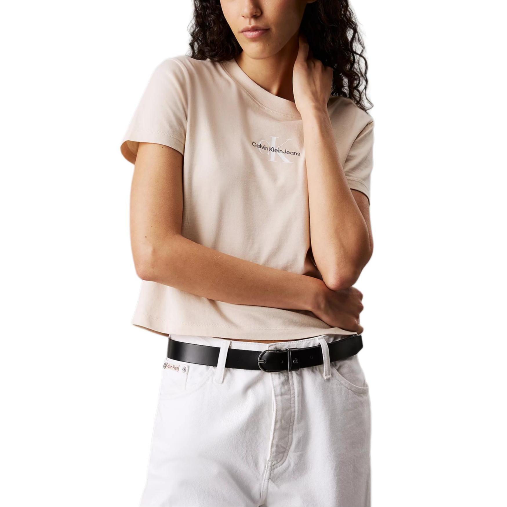 

Calvin Klein Футболка женская приталенная с коротким рукавом и принтом букв, бежевая J20J223113-AEA M