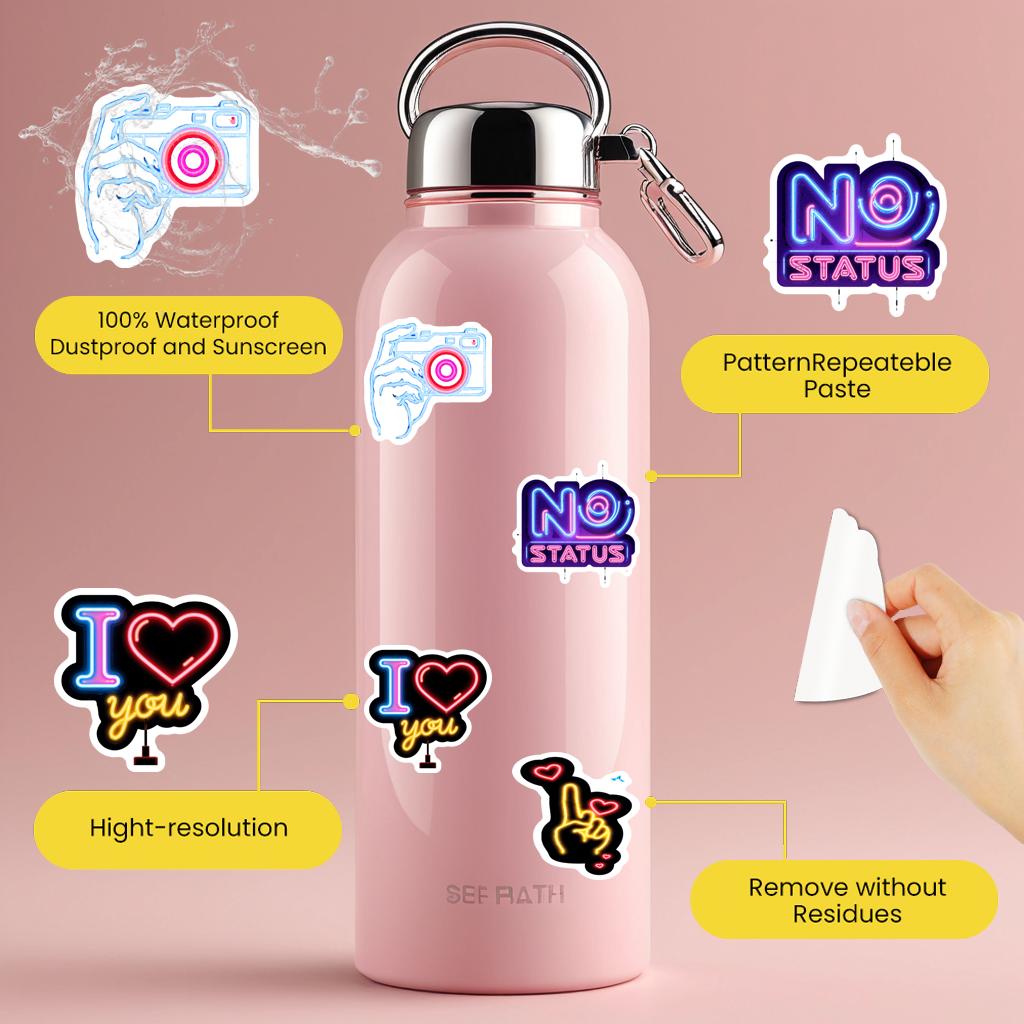 35 Stück Neon Positive Botschaften Aufkleber Retro Neon Schilder Lehrer Belohnungsaufkleber Lustige Aufkleber für Koffer Kühlschrank Handy Gepäck