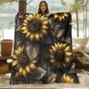 1pc Skin-friendly Sunflower and Wood Grain Pattern Digital Print Blanket, Suitable for All Seasons, Sofa Throw, 100% Polyester Fiber, Soft and Comfort