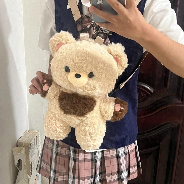 Cute Teddy Bear Doll Bag Girl Cartoon Plush Bag Internet Celebrity Street Photography Essential Bag Backpack
