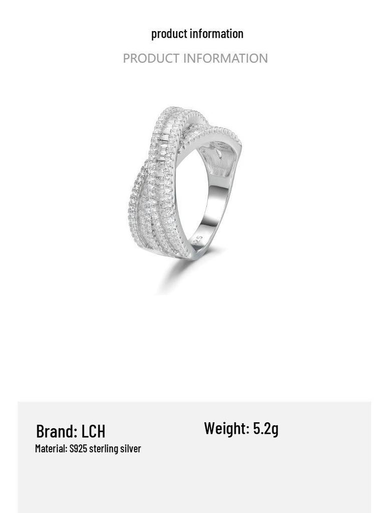 S925 Sterling Silver Double-Layer Cross Diamond Ring - High-End European & American Jewelry