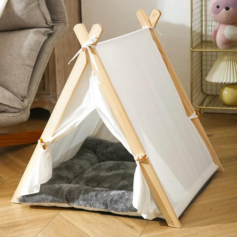 Summer Wooden Stick Tent Pet Nest Cool Cat and Dog House Mosquito and Insect Proof Dog Tent Nest