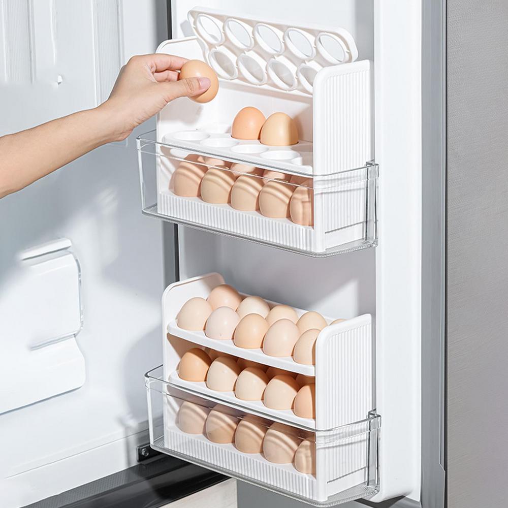 Egg Storage Holder Fridge Organizer Egg Holder 3-Tier Space-Saving Shelf For 30 Eggs Refrigerator Door Egg Organization For