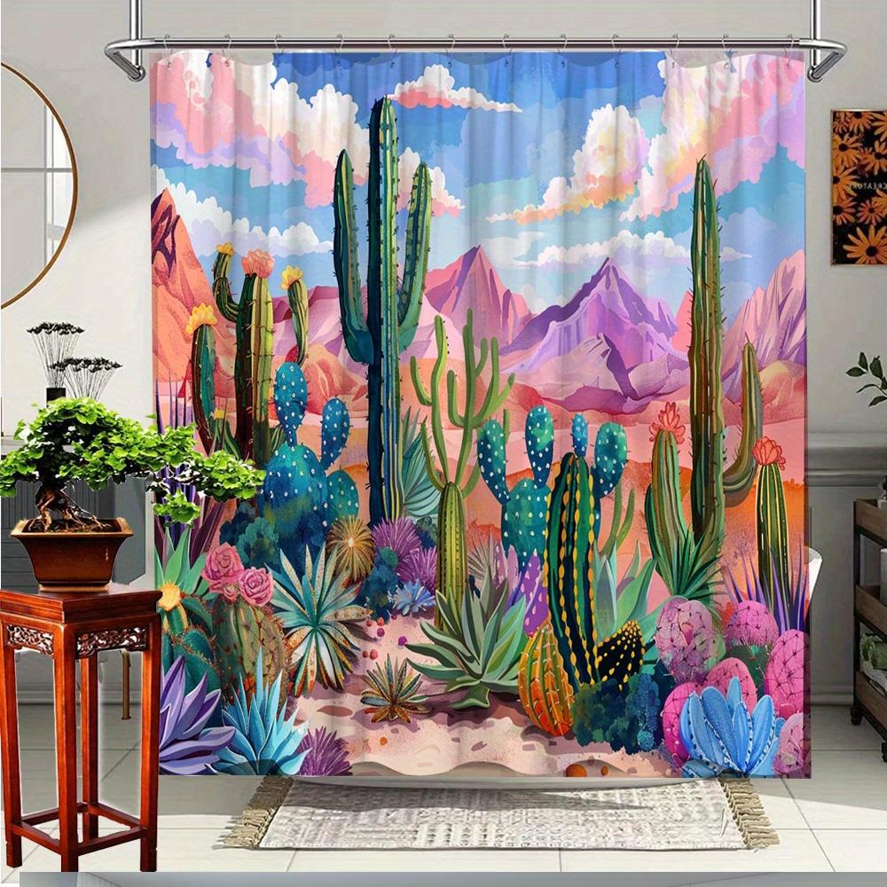 

1Pc Desert Landscape Cactus Shower Curtain - Vibrant Colorful Nature Design, Durable Polyester Fabric, 70.8X70.8 Inches W60H190(CM)-1 Pcs