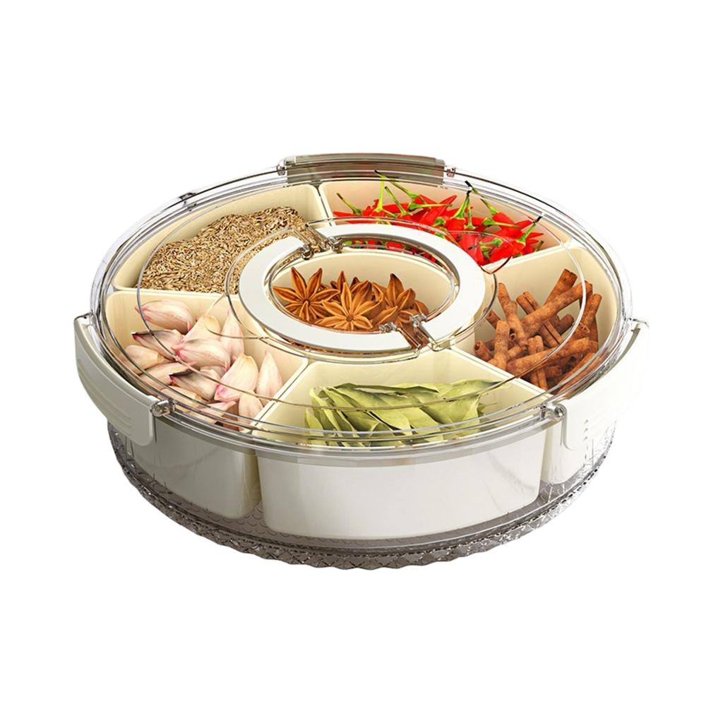 Rotatable Six,Compartment Fruit Salad Box, Sealed Portable Refrigerator Storage Container for Fresh Food & Snacks
