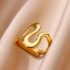 Irregular Geometric Glossy Stainless Steel Open Rings For Women Minimalist Gold Adjustable Wedding Ring Female Jewelry