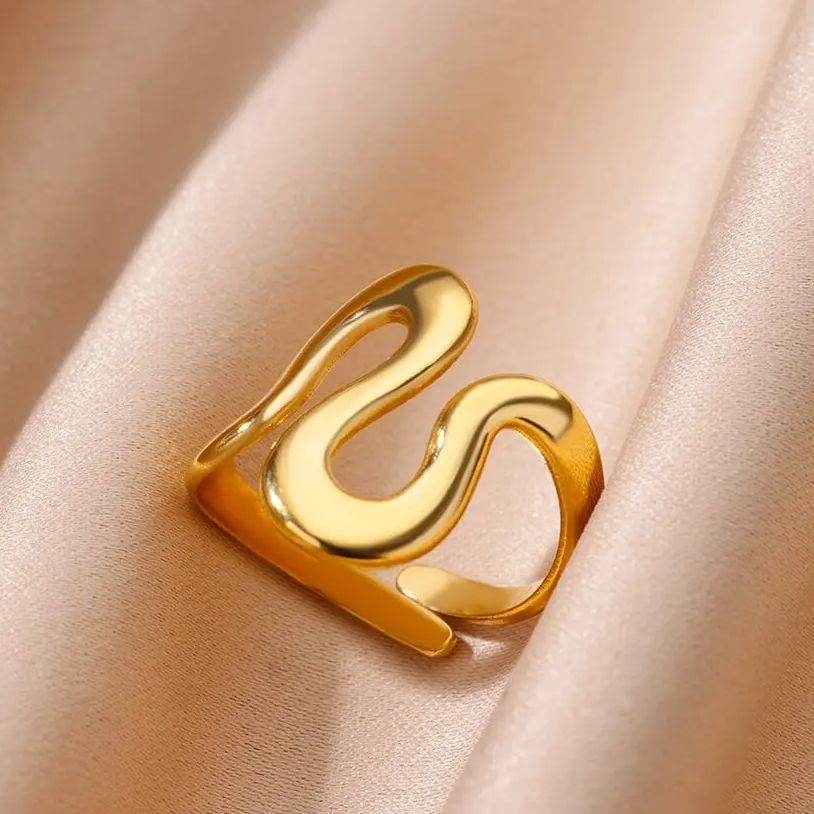 Irregular Geometric Glossy Stainless Steel Open Rings For Women Minimalist Gold Adjustable Wedding Ring Female Jewelry