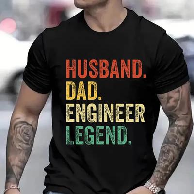 T-shirts Rétro Drôles pour Hommes - Mari, Papa, Ingénieur, Légende - Été, Graphiques Rétro, Streetwear, Manches Courtes, Cadeaux pour Père, T-shirts pour Hommes