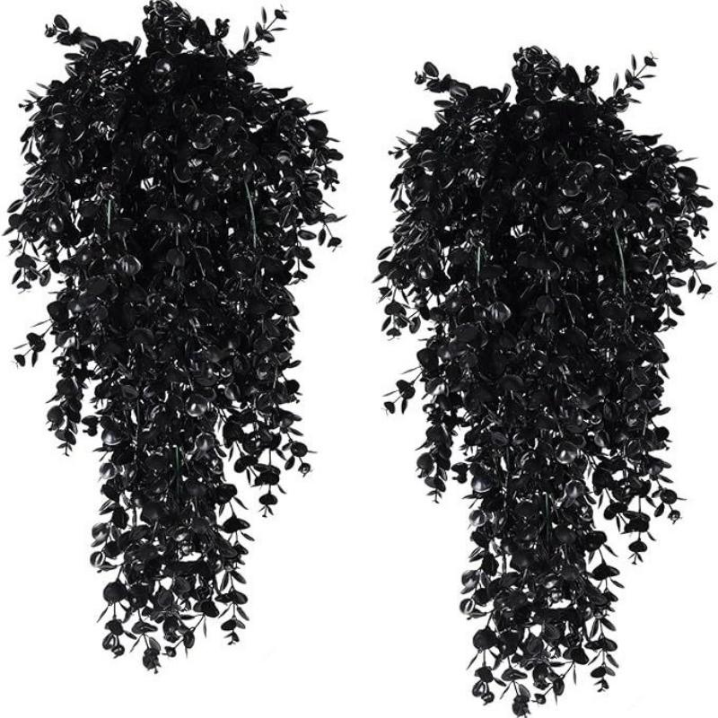 2Pcs Artificial Plants Black Vines UV-Resistant Protection Hanging Fake Plants Outdoor Indoor Home Garden Halloween Decoration
