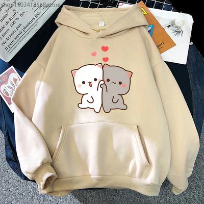 Mochi Pfirsich und Goma Niedliche Katze Hoodies Für Teenager Mädchen Mode Kawaii Sweatshirts Damen Cartoon Oberteile Kleidung