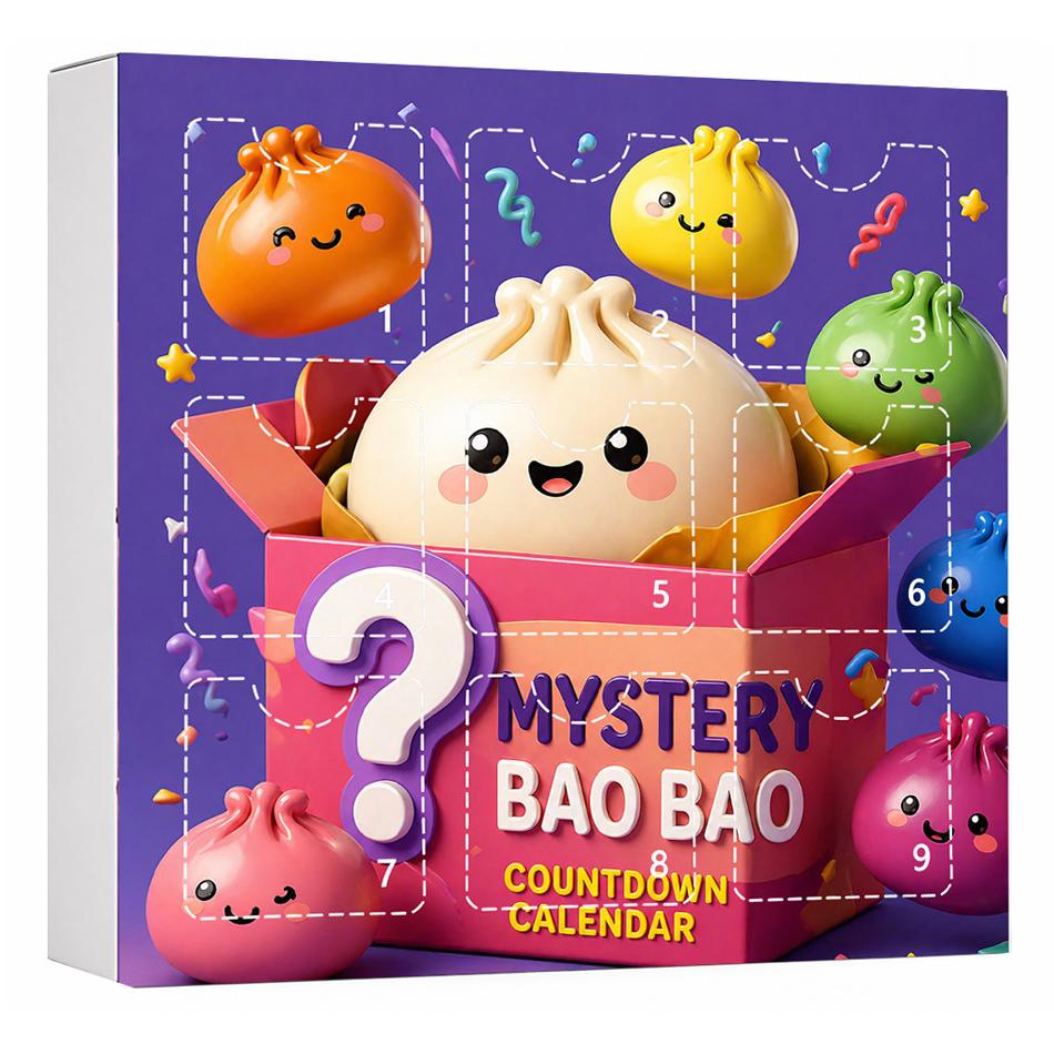 New 9 Day Boxed Mysterious Steamed Bun Fidget Squeeze Adults Stress Relief Toy 0.78Inx1.37In Countdown Calendar Blind Box