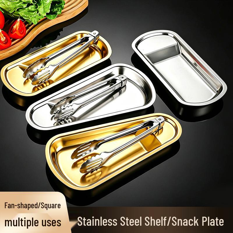 Korean Fan-Shaped Stainless Steel Snack Plate Gold/Silver BBQ Rack Tray for Bread & Steak