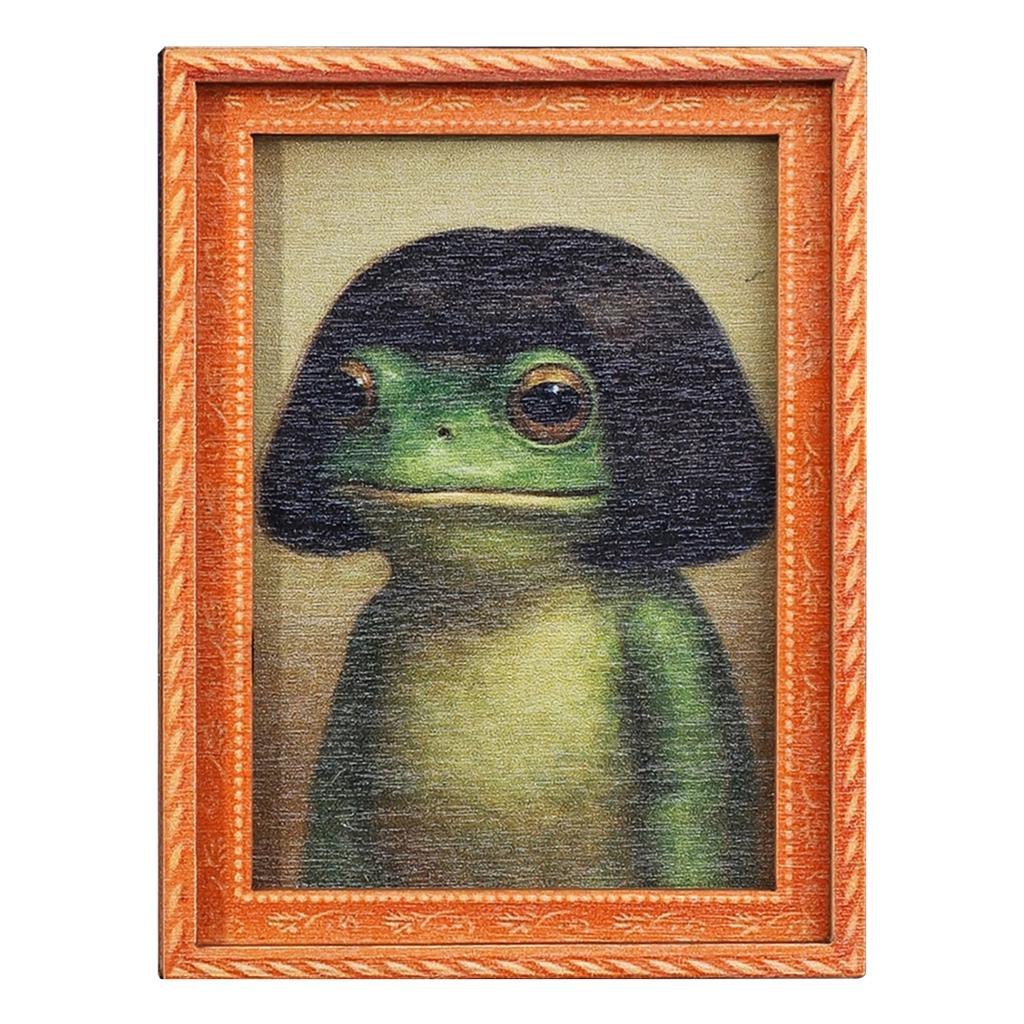 Animals Refrigerator Magnet with Wooden Frames Design Cute Vintage-Style Frog Art Magnet for Home Kitchen Office Decor