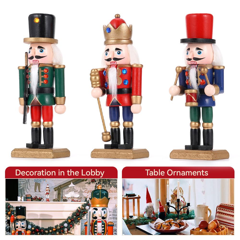 15CM Weihnachtsnussknacker Marionetten-Soldaten-Set Handgefertigter Nussknacker-Soldaten-Dekoration Weihnachten Neujahr Festival Dekoration