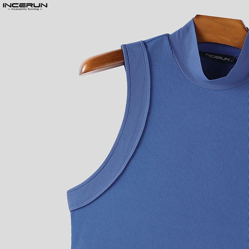 INCERUN Men Sleeveless Solid Color Fitted Ribbed Casual Tank Tops Vest
