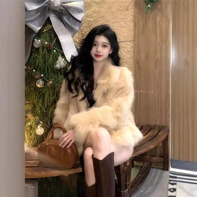 Fur jacket women's stand-up collar short imitation fox fur top 2 new plush women's clothing light