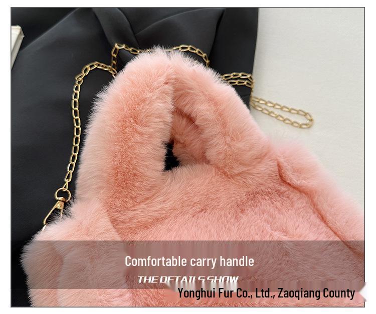 Mini Borsa in Finta Pelliccia di Coniglio Rex Autunno/Inverno: Borsa a tracolla con catena, morbida, alla moda e versatile per donna