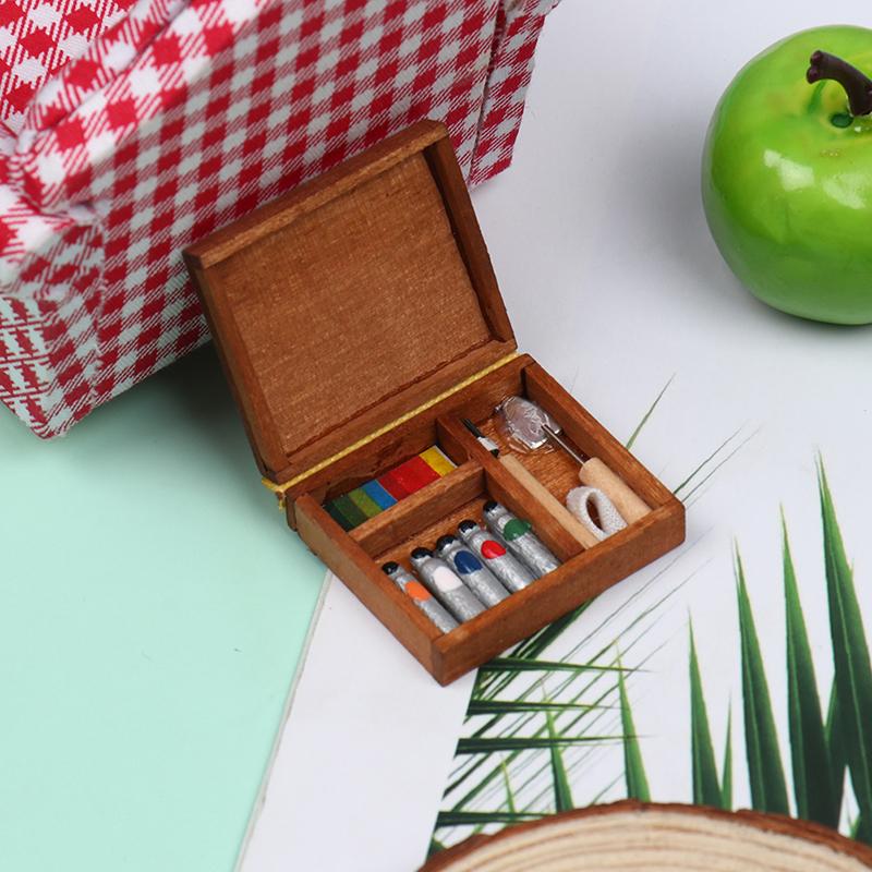 1:12 Dollhouse Miniature Artist Paint Pen Wood Box Toys For Dolls For Kids Gift