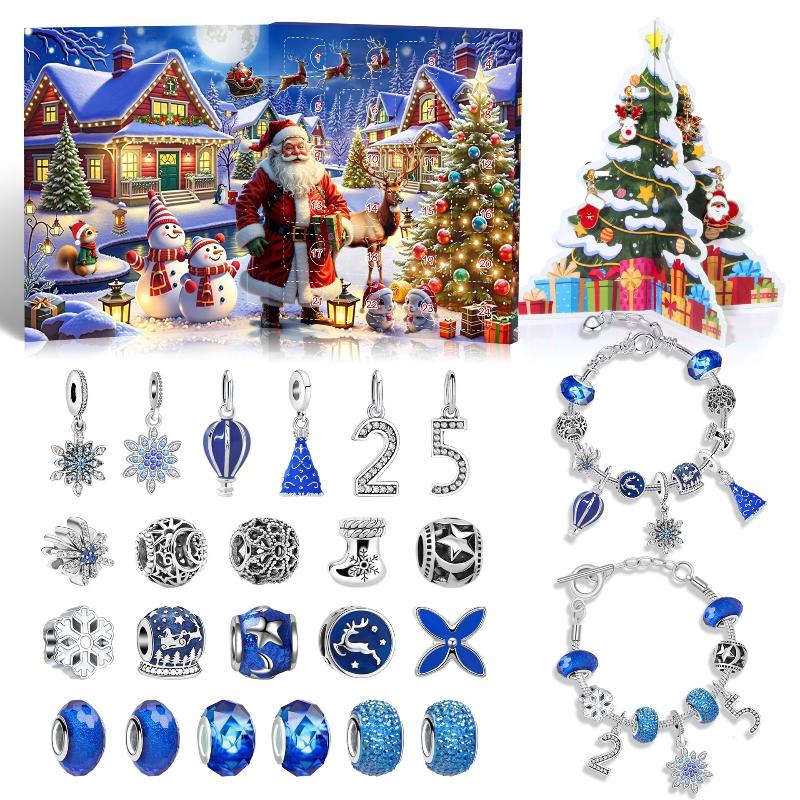 Christmas Advent Calendar With 24 Grids Blue Countdown Box Diy Bracelet Making Kit Holiday Surprise Blind Gifts For Kids Party D