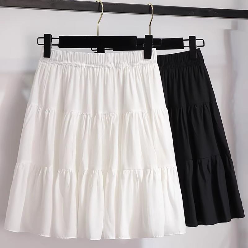 

2025 Women s White A-line High Waist Pleated Summer Skirt XL