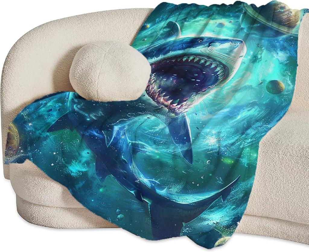 Space Shark Blanket Cosmic Ocean Design Giant Shark Galaxy Art Soft Fleece Throw Home Decor Gift For Sci Fi And Animal Fans