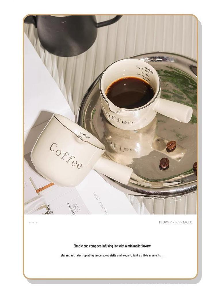 Ceramic Heat-Resistant Coffee Milk Jug with Dual Scale - Small Measuring Cup for Simple, Healthy Use