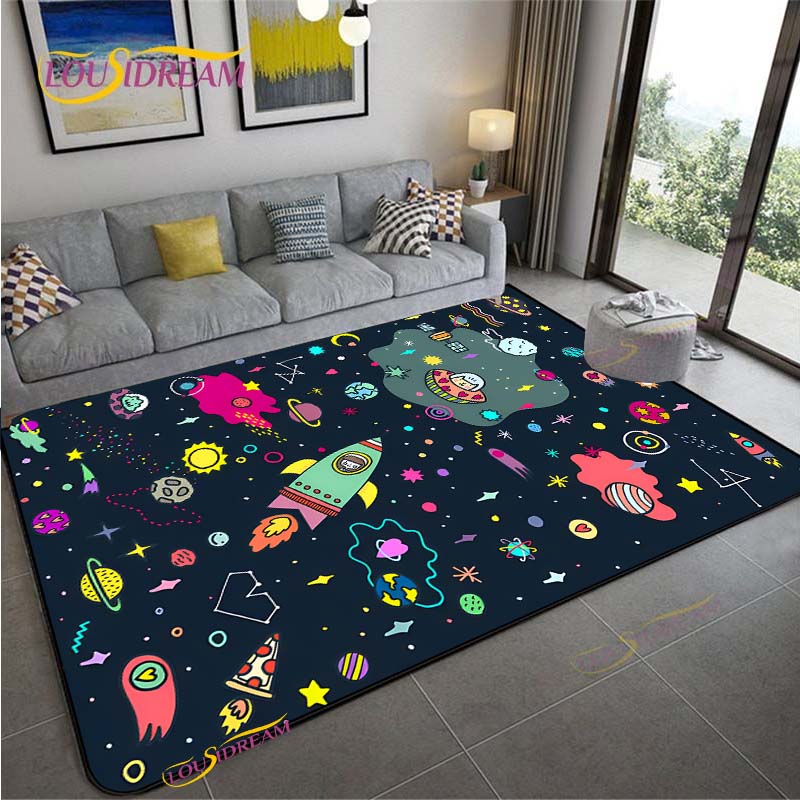 Cartoon Space Universe Planet Carpet for Living Room Bedroom Sofa Area Rug Kitchen Door Un-slip Floor Mat Alfombra Birthday gift