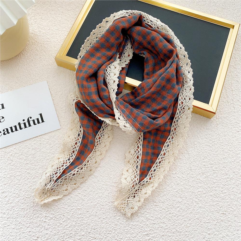 Cotton Linen Lace Triangular Scarf For Women In Spring Autumn And Summer Small Floral Small Scarf Headband Decoration Thin Style Wrapped Silk Scarf