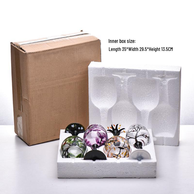 Four Seasons Hand-Painted Crystal Glass Goblet & Egg Cup Set