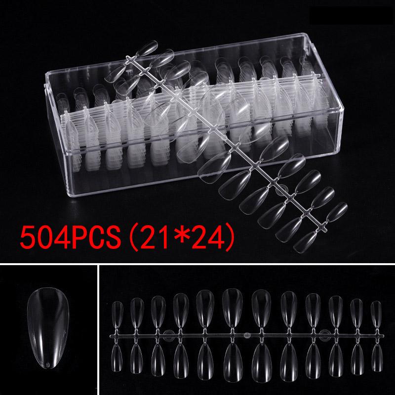 504Pcs Transparent Stiletto Fake Nail Tips Acrylic Ballerina Nail Tips Long Shape Half Cover Coffin Professional False Art Nail