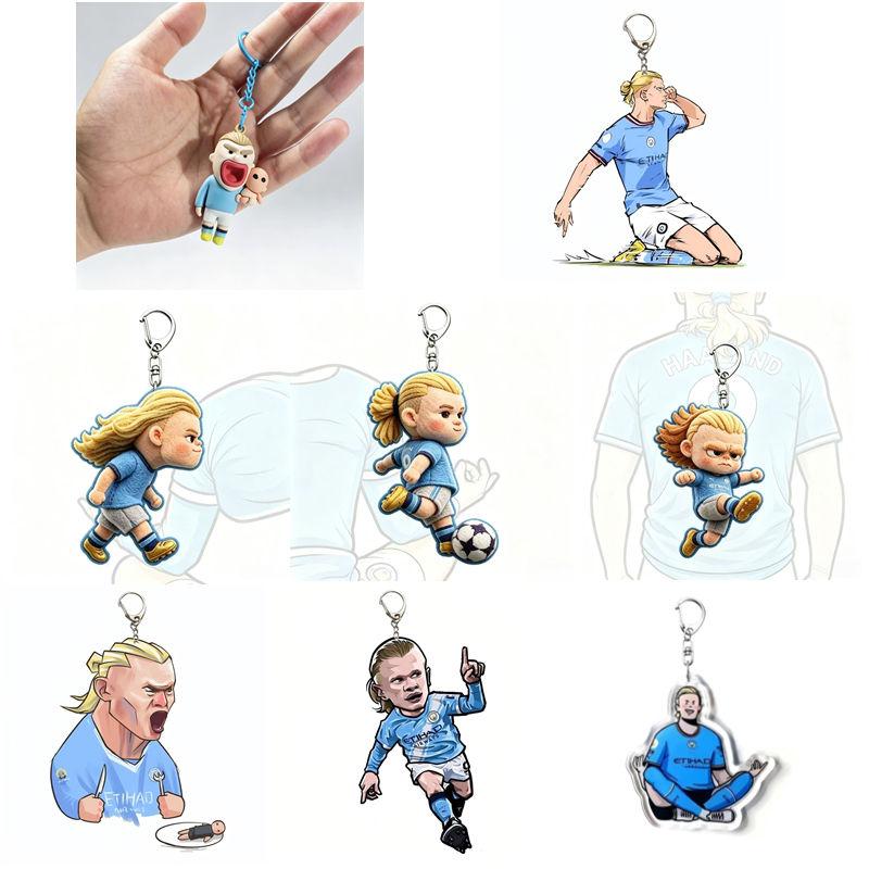Cartoon Erling Haaland Keychain Funny Meme Keyring Soccer Player Backpack Pendant Car Key Holder Bag Charm Accessories Fans Gift