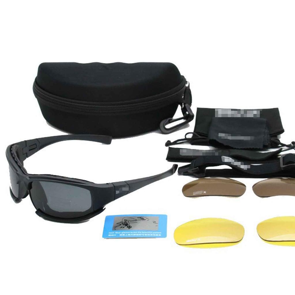 Dicey X7 Motorradbrille Mann Militär polarisierte Sonnenbrille Kugelsichere Luftkissen-Schießbrille mit Plus-Linse für Motorrad-Fahrrad